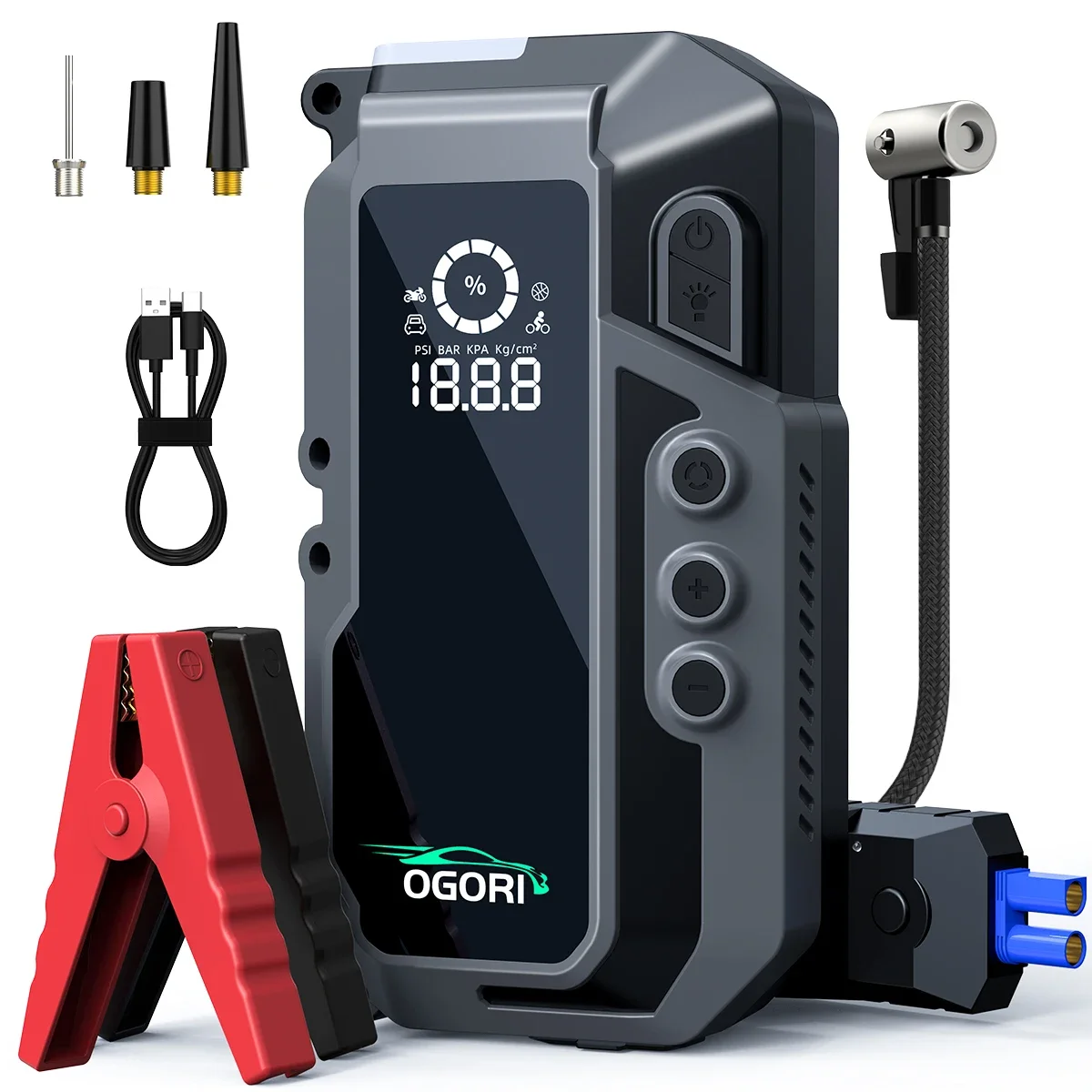 

4 in 1 7500A Car Jump Starter With Air Compressor Pack Booster 12V Power Bank QC 3.0 with Flashlight Start Up to All Gas