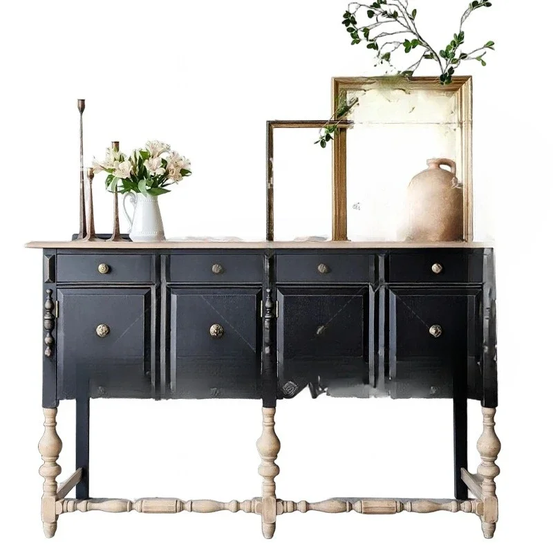 

French retro solid wood carving flower entrance cabinet entrance entrance counter locker decorative cabinet dining side cabinet