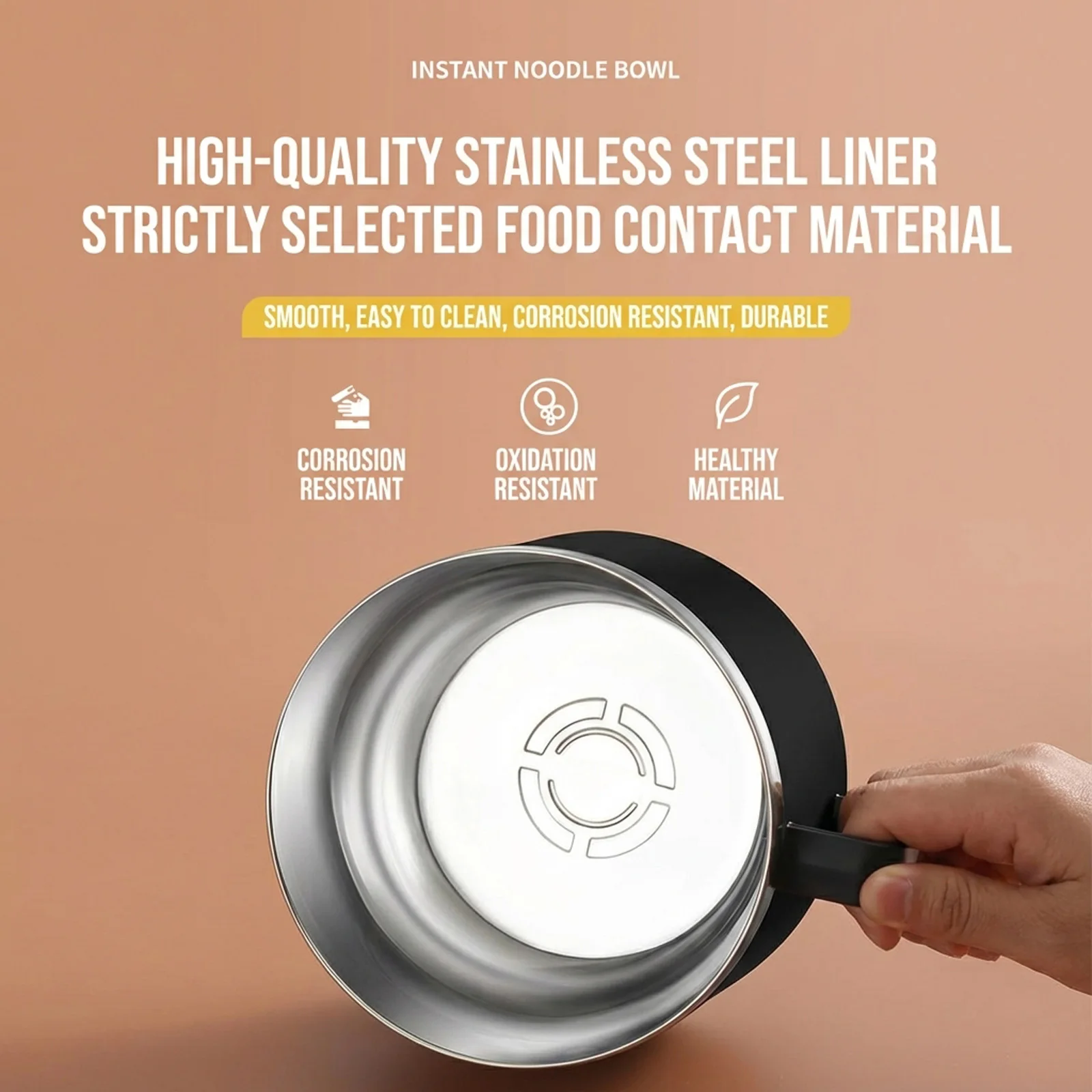 Premium Ramen Bowl Large Capacity for Dorm Students 304 Stainless Steel Cup with Lid Drainable Anti-Scald Durable