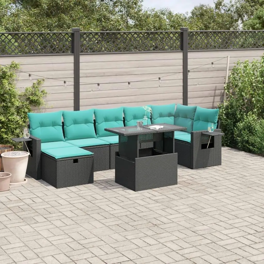 

8 Piece Outdoor Sofa Set with Cushions Black Wicker Rattan Furniture for Patio Garden Balcony