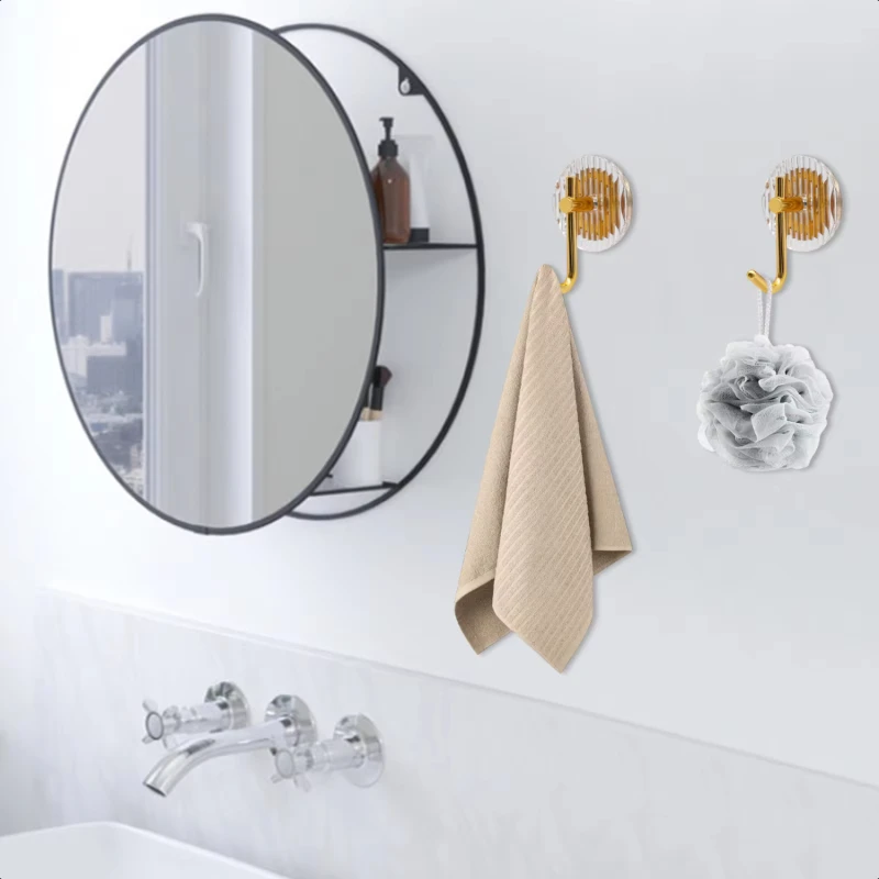 Self Adhesive Wall  Waterproof Hangers Without Nails  Bathrooms Kitchen Livingroom Garage Hotel Towel Hook-2 Pack (Gold) Bra