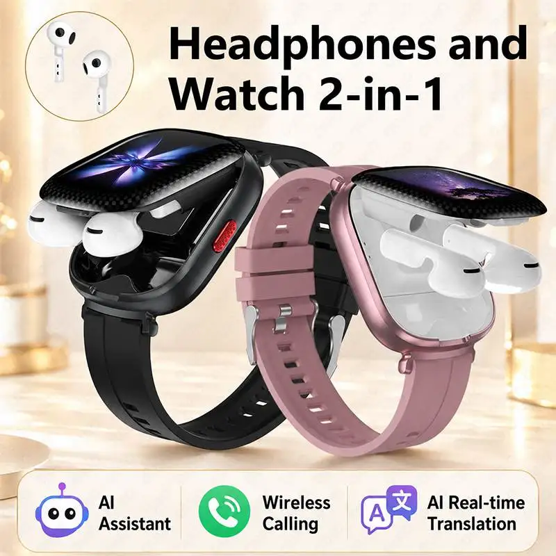 Al Assistant Real-Time Translation Smartwatch Heart Rate Music Play Back Sports Tracking Bluetooth Headphones Smart Watch 2-in-1