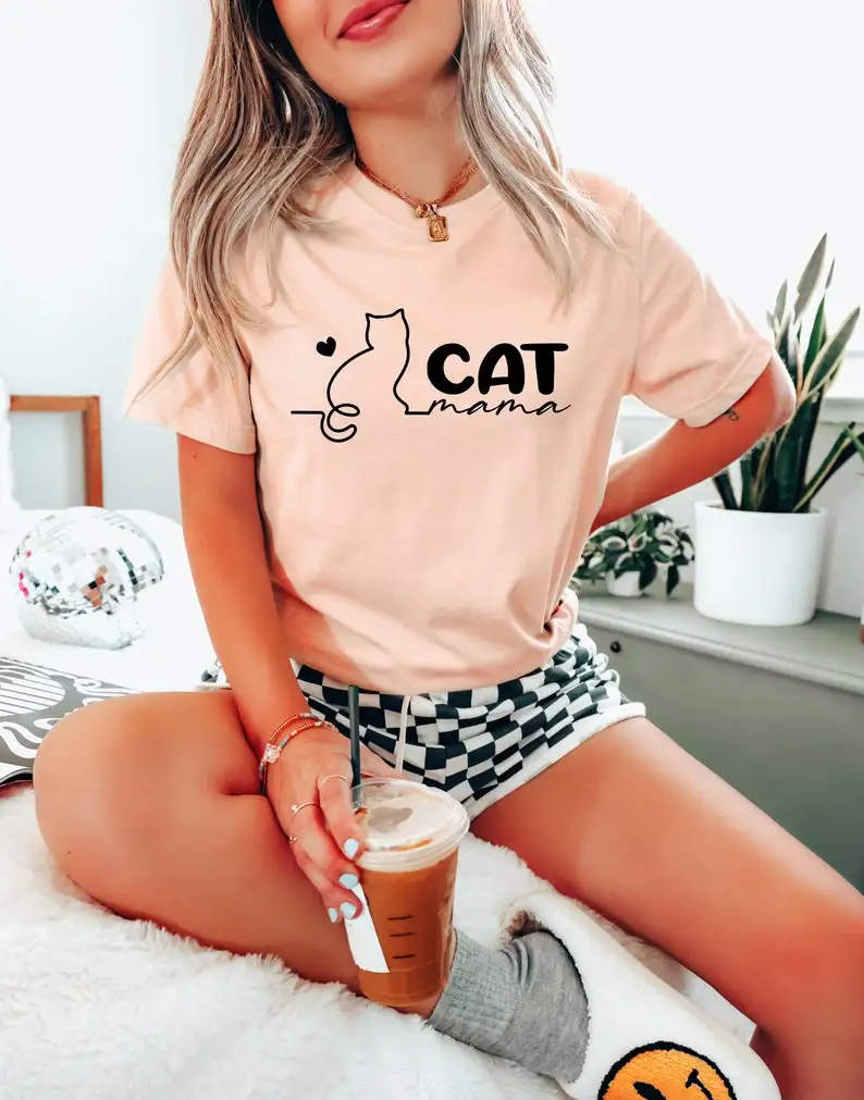 Cat Mama Shirt Mom Lover Mother's Day Gift For Lover Gift Cat Shirt Short Sleeve Top Tees 100% Bawełna Streetwear Drop shipping