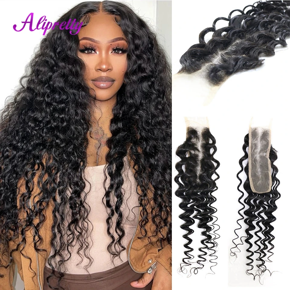 Alipretty Closure 2x6 Deep Wave 2x6 HD Lace Closure Human Hair Kim K Closure Only Deep Curly Human Hair 2x6 closure and bundles