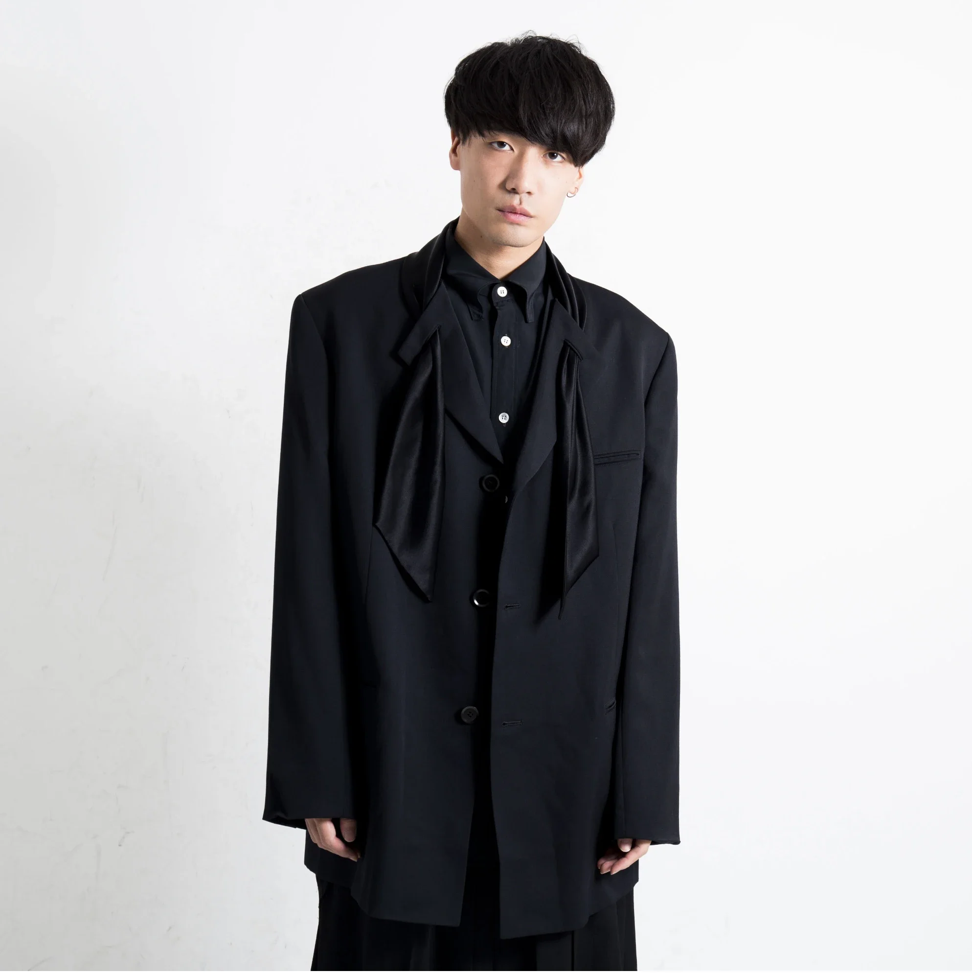 

YOJI OOAK, шелковый галстук оригинального дизайна, лента, повседневный шерстяной костюм, мужская минималистичная куртка, японская мужская одежда