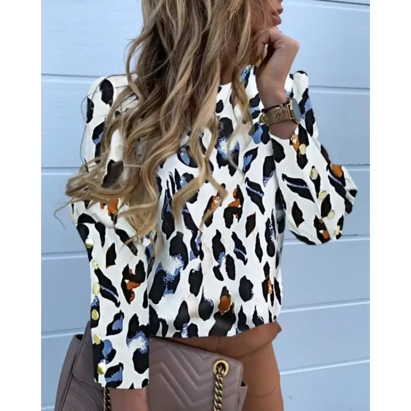 

Autumn Winter Long Sleeve O Neck Button Loose T-shirt Blouse Y2K INS Clothes Streetwear Elegant Women Print Shirt Top