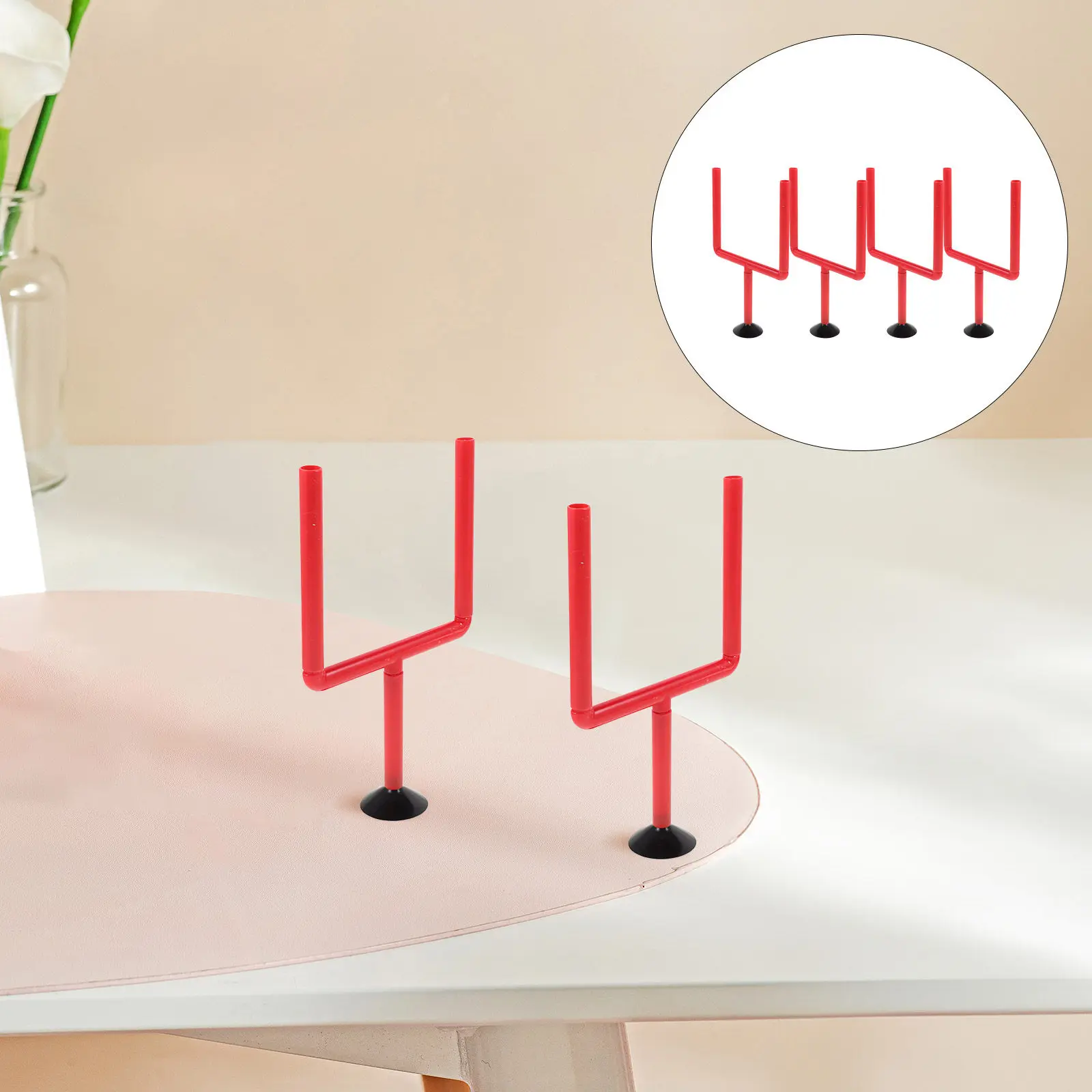 

4Pcs Tabletop Football Goal Posts Red Field Suction Cup Base Ideal for Finger Flick Challenges Desktop Football Games