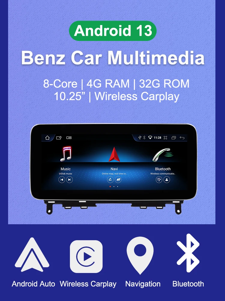 Autotop 10.25 "2din android 13 Autoradio Multimedia-Video-Player für Mercedes Benz C Klasse w204 s204 ntg 4,0 2013-2015 Carplay – Detail 1