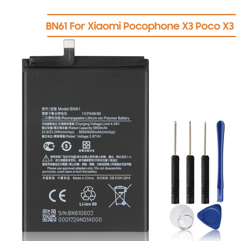 Replacement Phone Battery BN61 For Xiaomi Pocophone X3 Poco X3 6000mAh