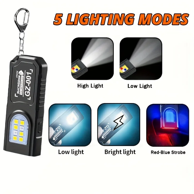 Lanterna LED COB Tipo C Recarregável Portátil Mini Tocha de Bolso Luz de Trabalho com Clipe e Ímã para Emergências