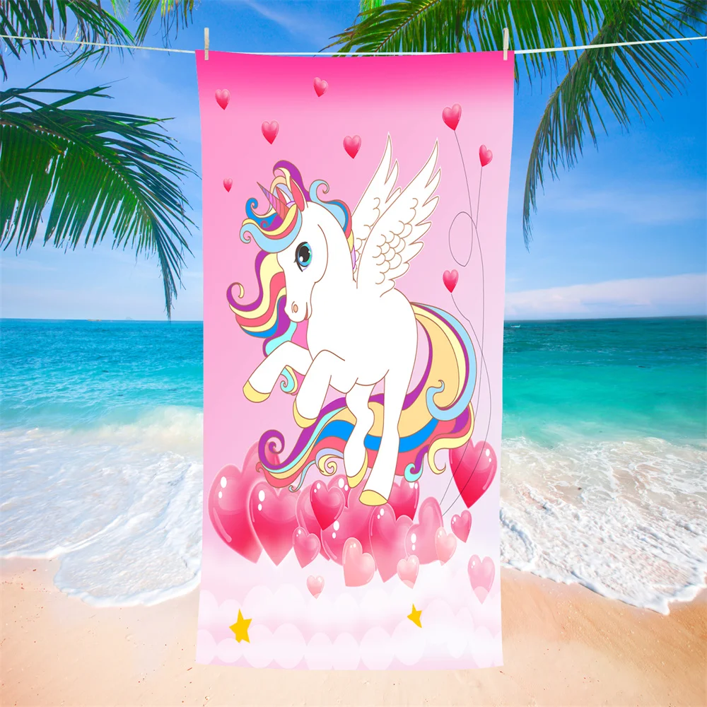 1pcs Rainbow Unicorn Beach Towel Microfiber Absorbent  Swimming Towel Lightweight Quick Drying Pool Towel Perfect for Boys Girls