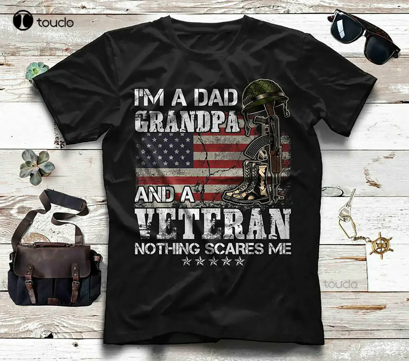 New I'M A Dad Grandpa And A Veteran Nothing Scares Me T-Shirt Gift Father'S Day Short Sleeve Shirts For Women Cotton Tee Xs-5Xl