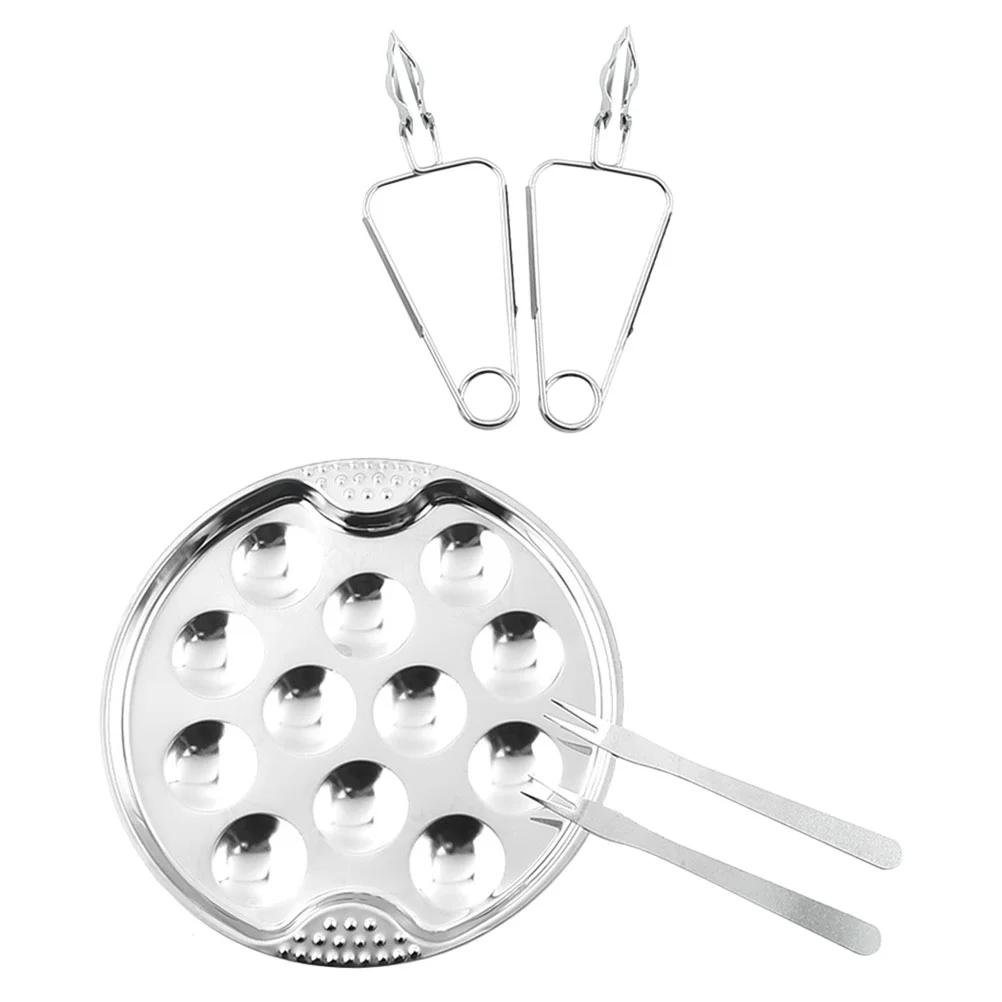 Aluminum Foil Baked Snail Plate Roaster Pan Escargot Clip Tray Kitchen Serving Utensil Silver Grilling Platter