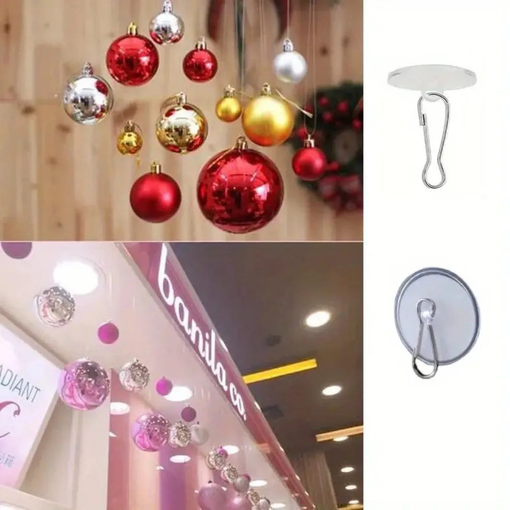 100Pcs 22mm/30mm Transparent Ceiling Hooks Self-Adhesive Mark-Free Utility Hooks Christmas Hanging Ornaments No Drill