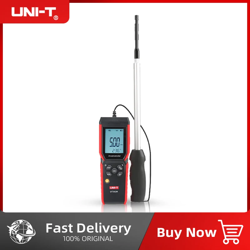 UNI-T Hot Wire Anemometer Sensor Wind Speed Meter UT362H Professional Airflow Temperature Air Volume Split Probe Measurement