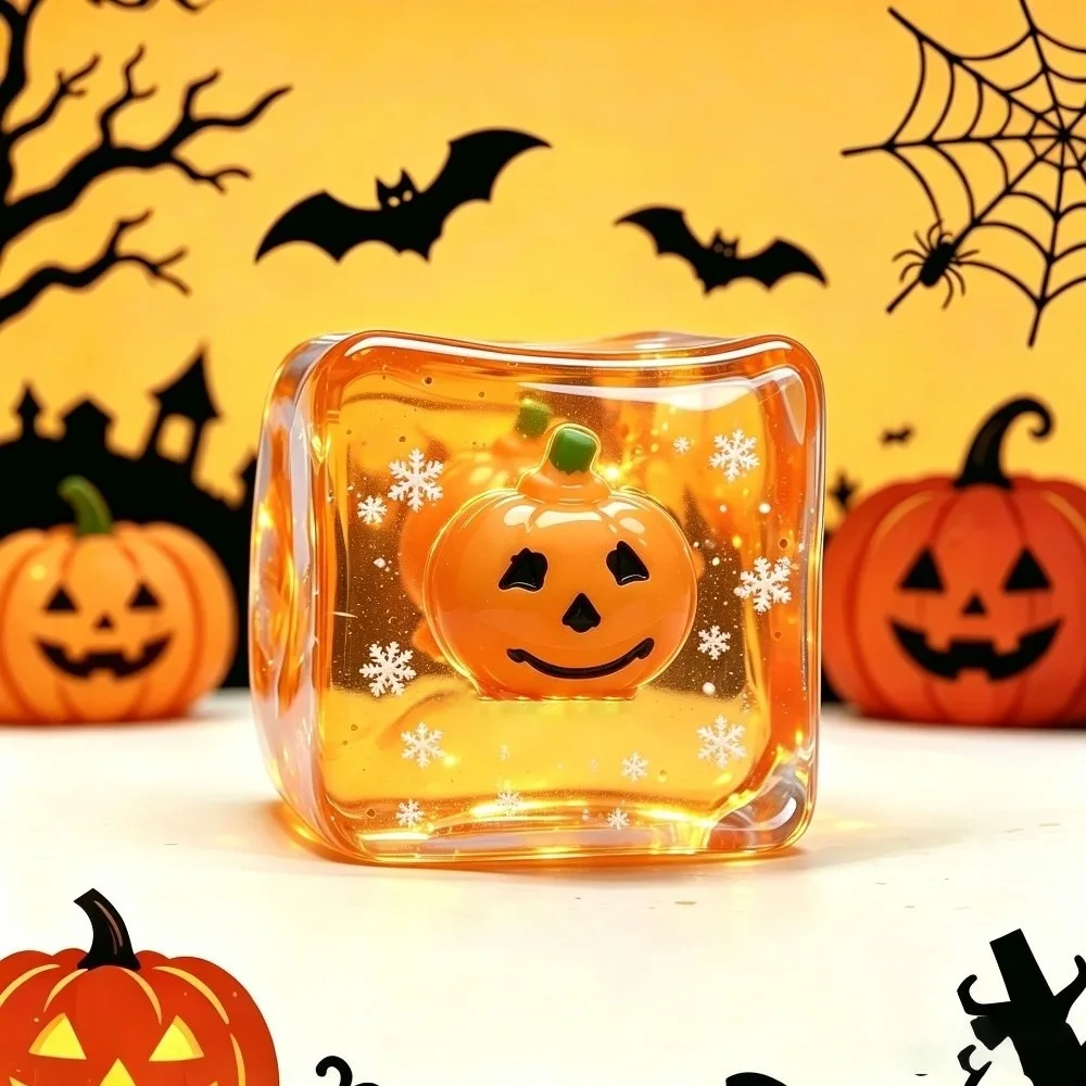 Creative Ghost Pumpkin Halloween Squeeze Toy Ice Cube Design Soft Slow Rebound Toy Cartoon Luminous Sensory Toy Holiday Party