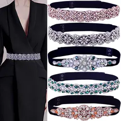 TOPQUEEN Women Dresses Elastic Belt Fashion Sparkly Rhinestone Stretch Waistband Travel Party Decoration Plus Size Customized