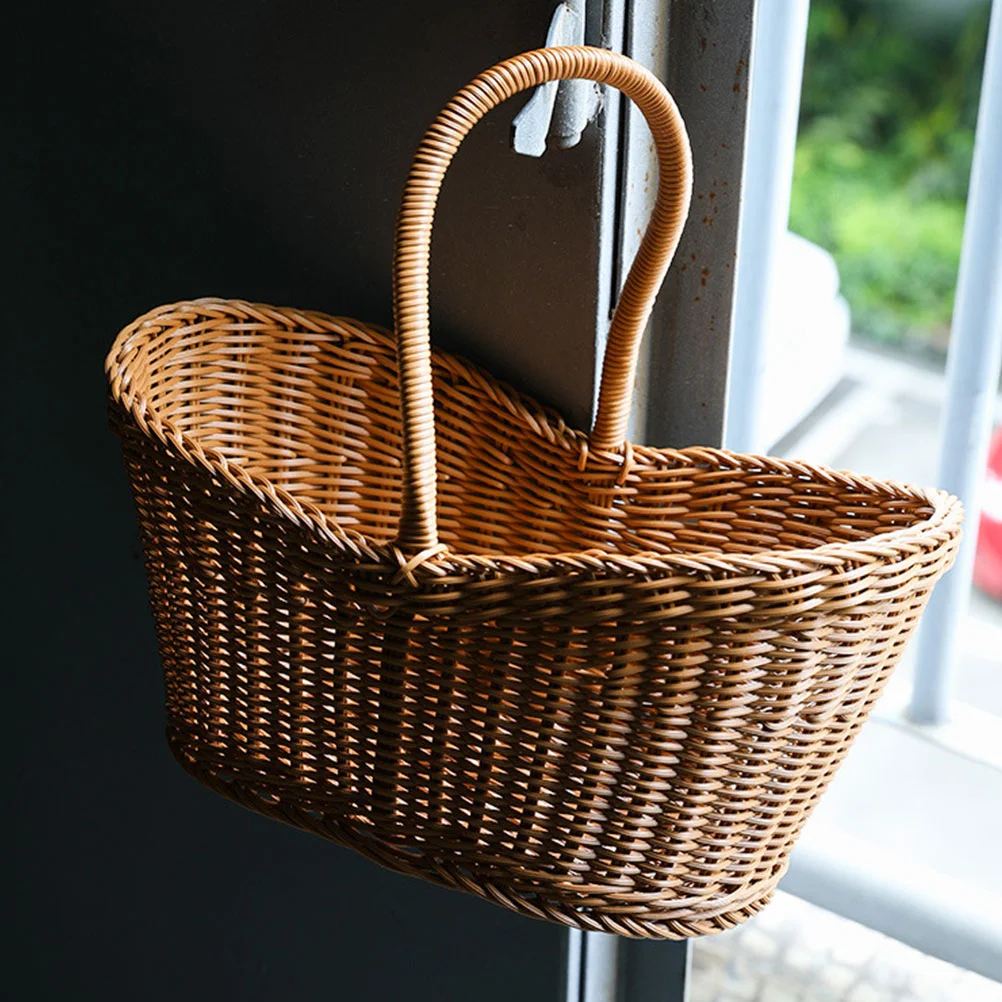 Shopping Basket Rattan Gift Baskets Large Wicker with Handle Plastic Easter Flower