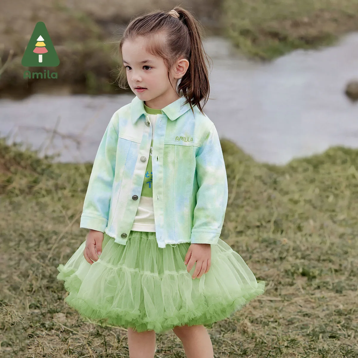 

Amila 2024 Spring New Arrivals Girl's Skirt Tender Green Cute Dynamic Fashion Mesh Skirt Baby Clothes