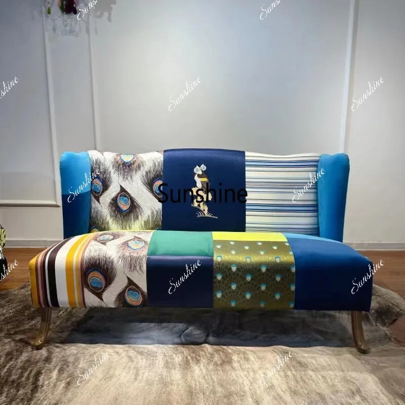 

European embroidery contrasting sofa, patchwork sofa, fabric living room sofa