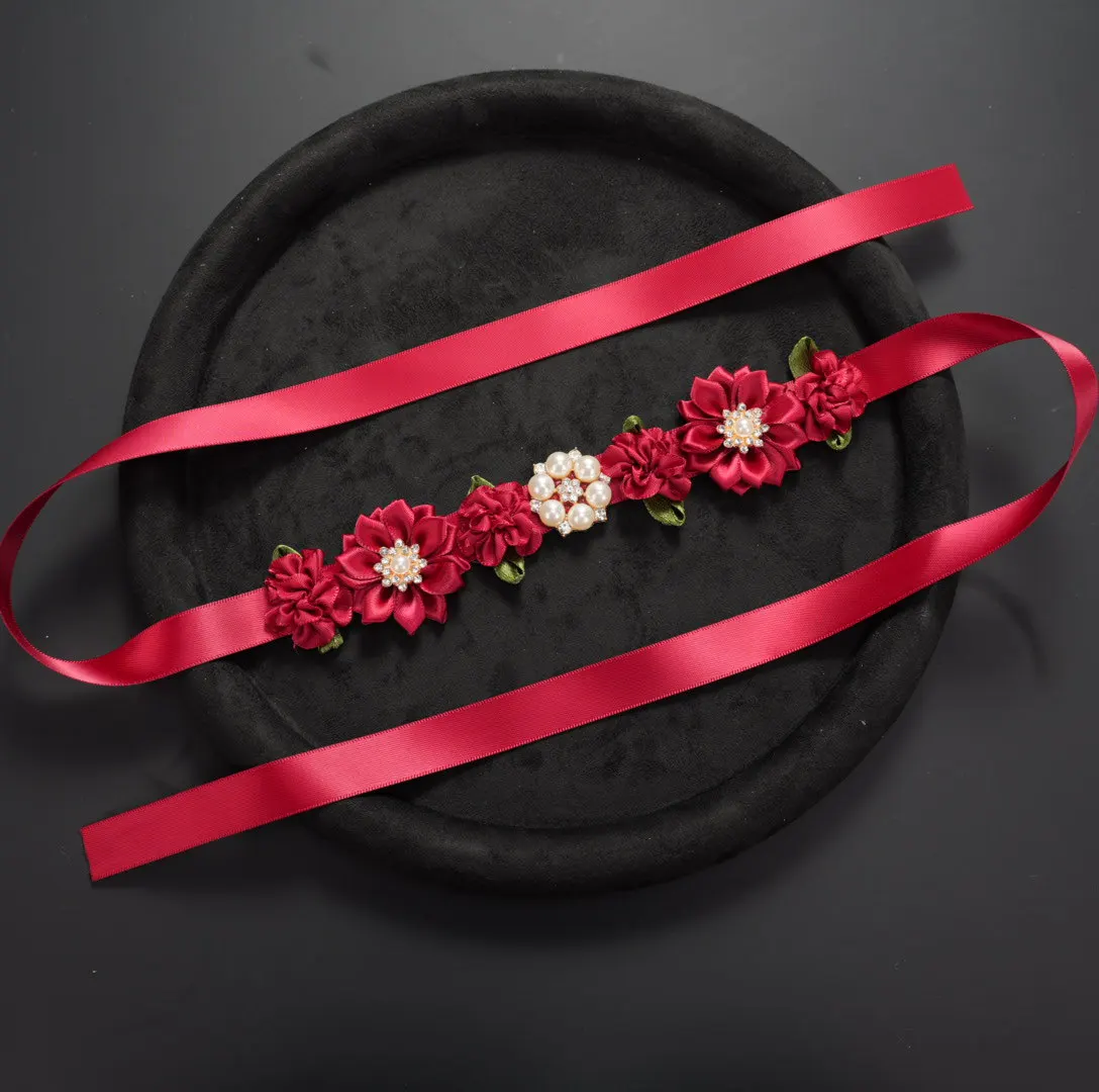 GOHYPDUG Diadema de cinta floral para ballet, banda para el pelo con perlas y cristales, cinta para moño, accesorios para el cabello para actuaciones de danza