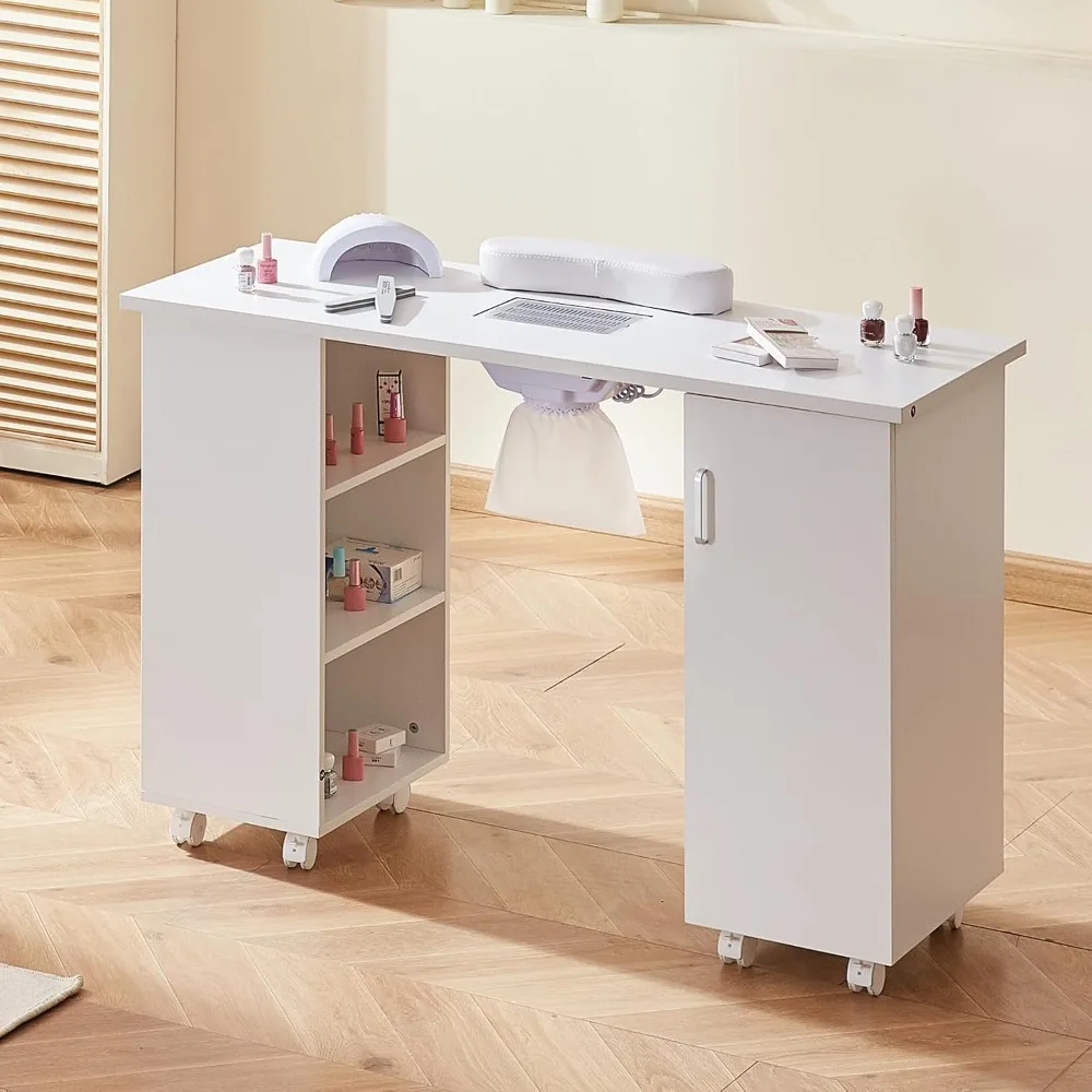 

Nail Table Station with Electric Dust Collector, Moveable Nail Tech Desk with 8 Wheels (8 Lockable), 3 Dust Bag & Wrist Rest