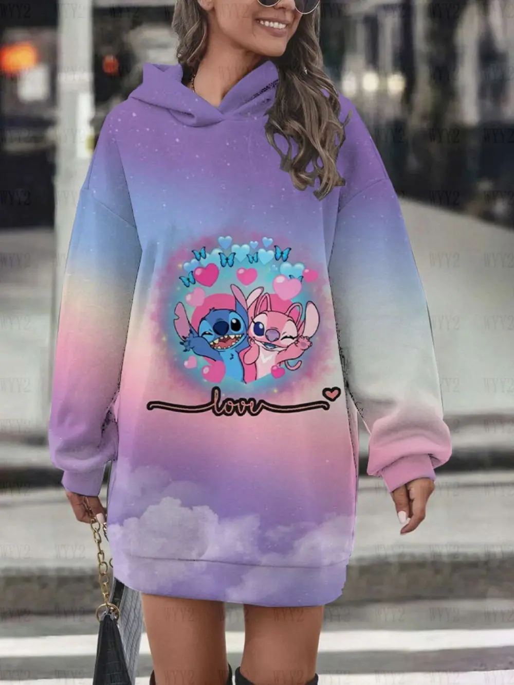 

2025 New Disney Series Stitch Pattern Print Women's Long Sleeve Autumn and Winter Hoodie Dress Casual Sportswear