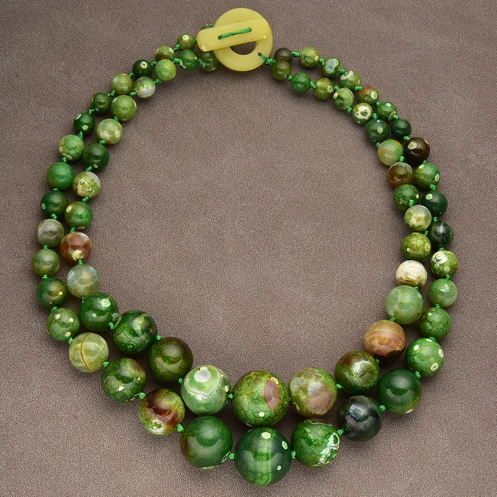 

GuaiGuai Jewelry 2 Rows Smooth Round Green Flower Agates Real Stone Slab Coated Gems Slice Necklace Handmade For Lady Gifts