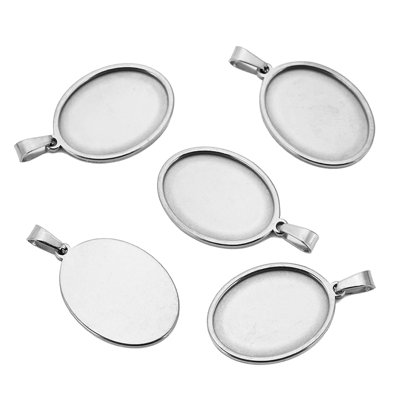 5pcs/lot Stainless Steel Oval Bases for Pendants Setting Tray 13/18/20/30mm Cabochon Blank Bases Jewelry Making Supplies Finding