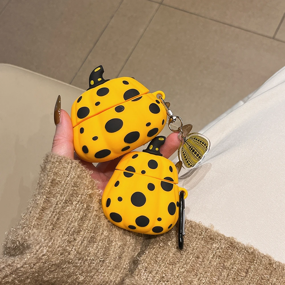 حافظة اليقطين لأجهزة Airpods 4 3 2 1 لأجهزة AirPods Pro 2 Funda حامي سماعة أذن من السيليكون الناعم مع سلسلة غطاء لطيف مضاد للسقوط