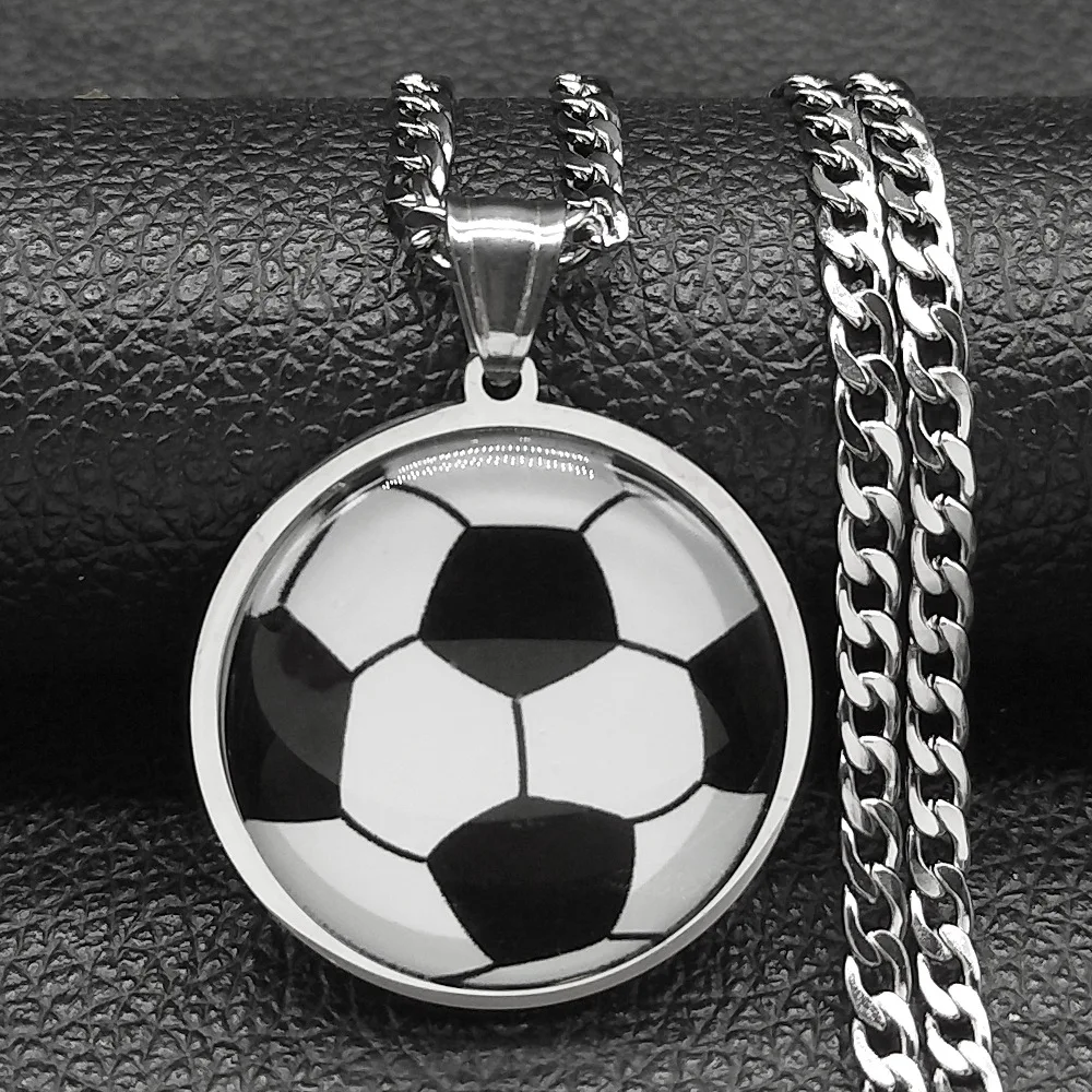 HNSP Stainless Steel Football Basketball Baseball 3D Pendant Chain Necklace For Men Sport Event Medal Gift Soccer Accessorie