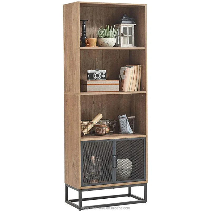 

Living Room Wall Wooden Bookcase American Office Locker Multi-Layer Storage Space a Wire Fence Door