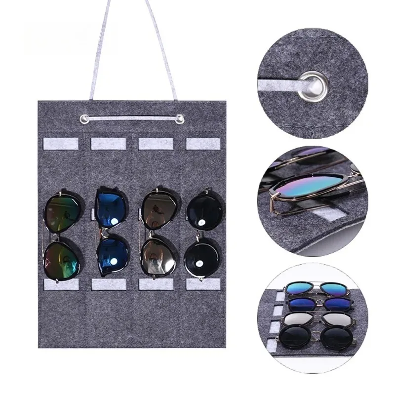 4/15/25 Grids Compartment Felt Eyewear Stand, Suitable for Sunglasses, Display Rack, Wall-Mounted Storage Pocket Organizer