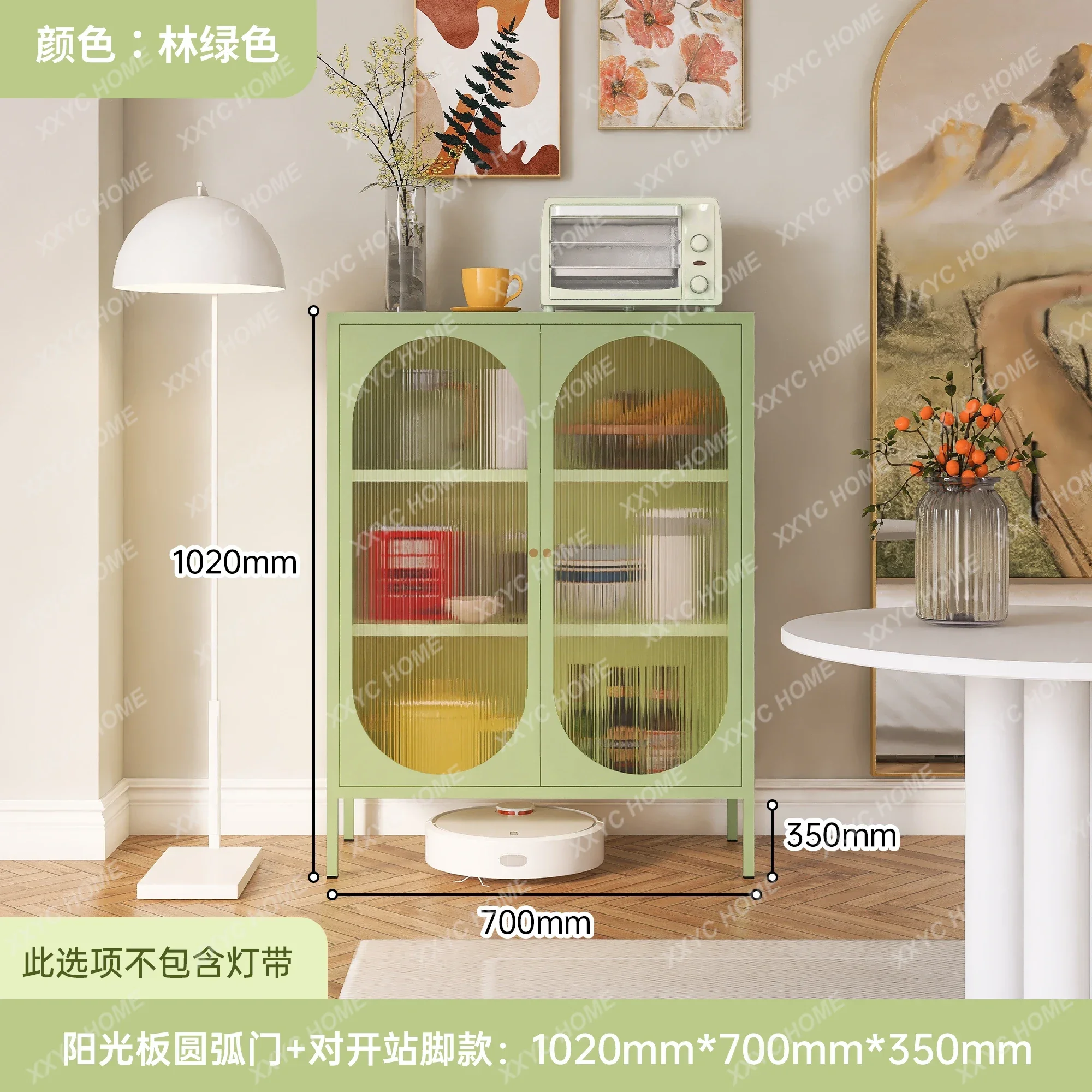 S Cream Style Bookcase Glass Door Dust-Proof Bookshelf Iron Storage Cabinet