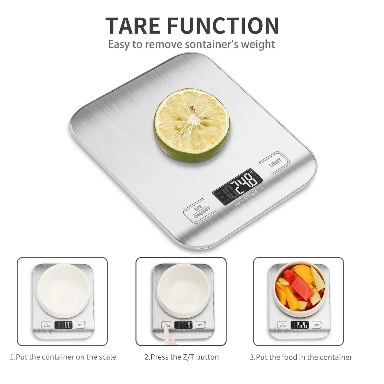 High Precision Stainless Steel Smart Kitchen Scale 5kg Condiment Scales High Accuracy Display Electronic Baking Weight Battery