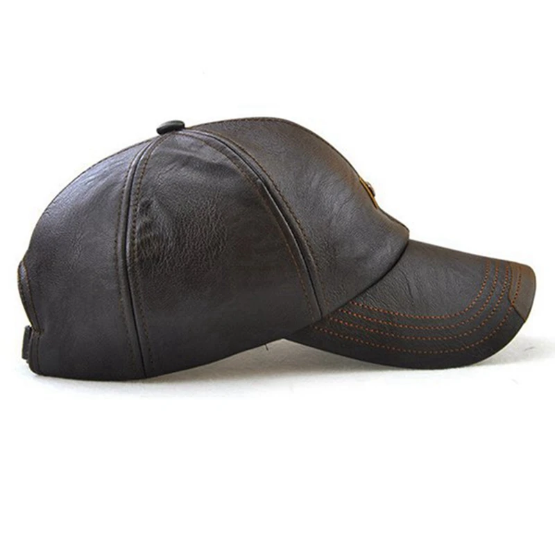 Jamont 1 Piece New Pu Leather Baseball Cap Hip Hop Casual Cap Men Adjustable Pu Cap Dark Brown