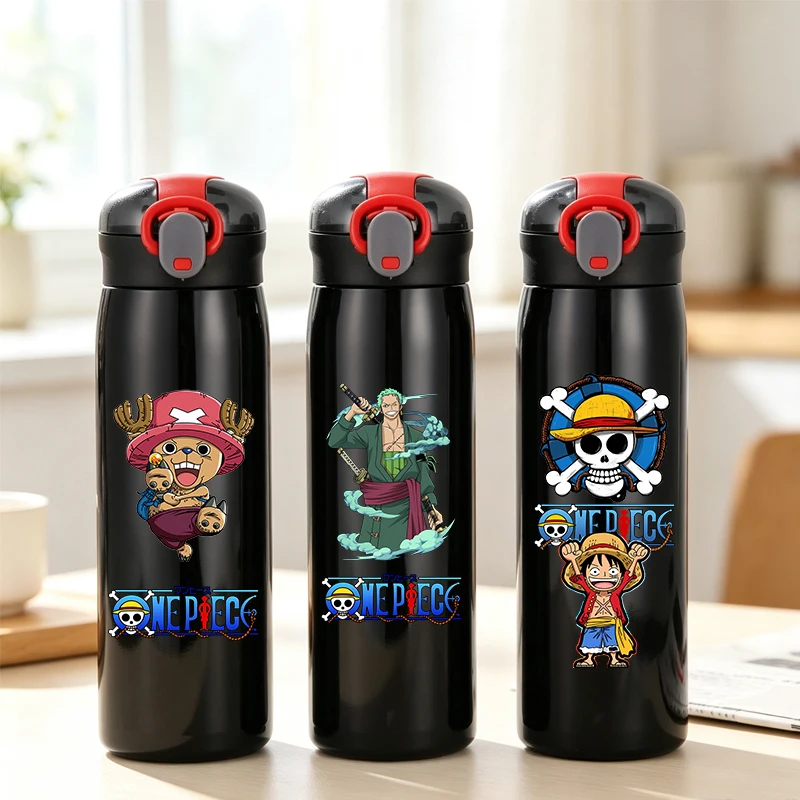 460ML One Piece Thermos Cup Anime Cartoon Water Cup Stainless Steel Insulated Cups Water Bottle Straw Drinking Bottles Xmas Gift