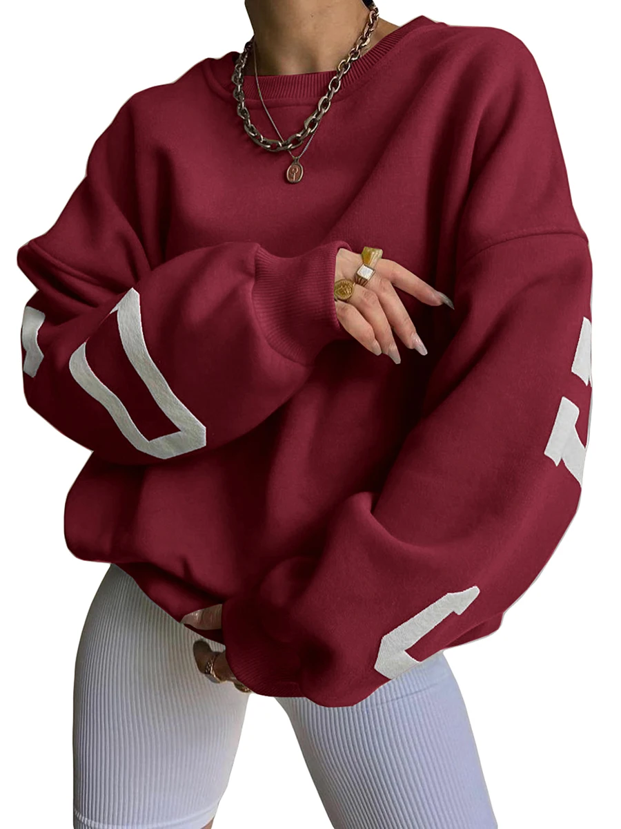 Women Oversized Loose Hoodie Sweatshirt Letter Print Crewneck Thickened Long Sleeve Pullover y2k Drop Shoulder Tops Streetwear