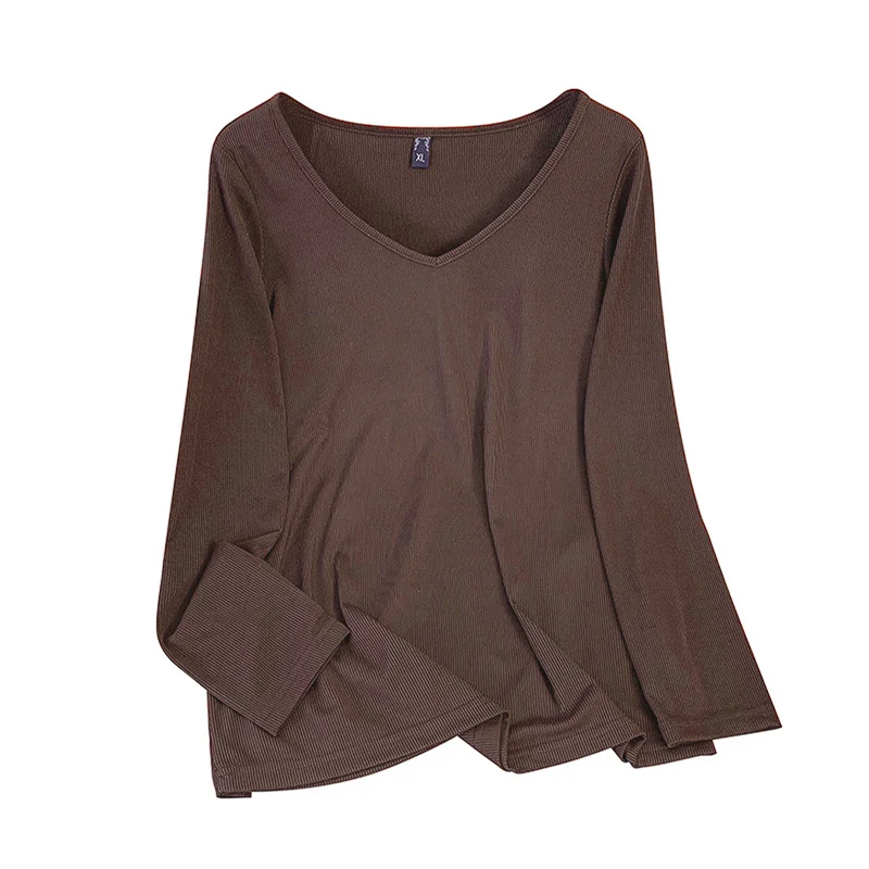 Plus size, versatile base shirt Korean version new slimming V-neck long sleeved T-shirt top 3350