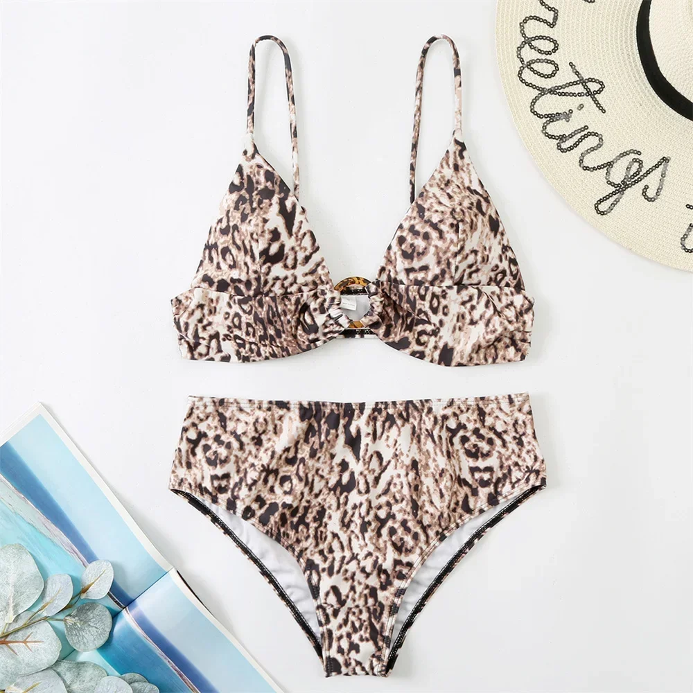 Leopard Sling Extrem Bikini High Waist Swimsuit Y2K Rings Push Up Vacation Swimwear Women Brazil Beach Tanga Bath Suit Sexys Set