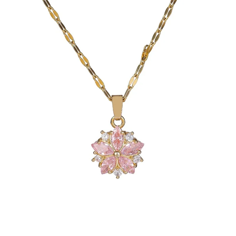 جديد لطيف رومانسية الوردي ساكورا قلادة الفولاذ المقاوم للصدأ القلائد للنساء الكورية موضة أنثى مثير سلسلة الترقوة مجوهرات هدية