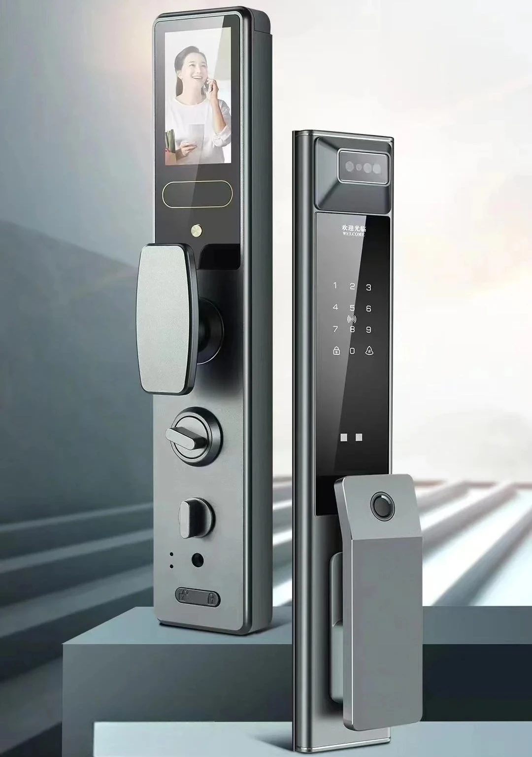 

APP Automatic Security Main Door Lock Door Handle Wifi High Security A9 Aluminum Alloy For Wood Smart Home Door 6 To 10 Digits