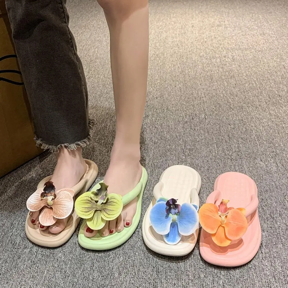 Waterproof Flower Flip Flops Fashion Clip Toe Soft Vacation Beach Slippers EVA Non-Slip Butterfly Orchid Thong Sandals Women