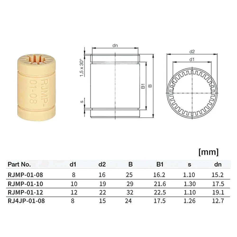 1 szt. Solidna łożysko liniowe nowy plastikowy wałek z łożyskiem DIY pyłoszczelny RJMP-01 RJ4JP-01 RJMP-01-10 tuleja polimerowe części drukarki 3D