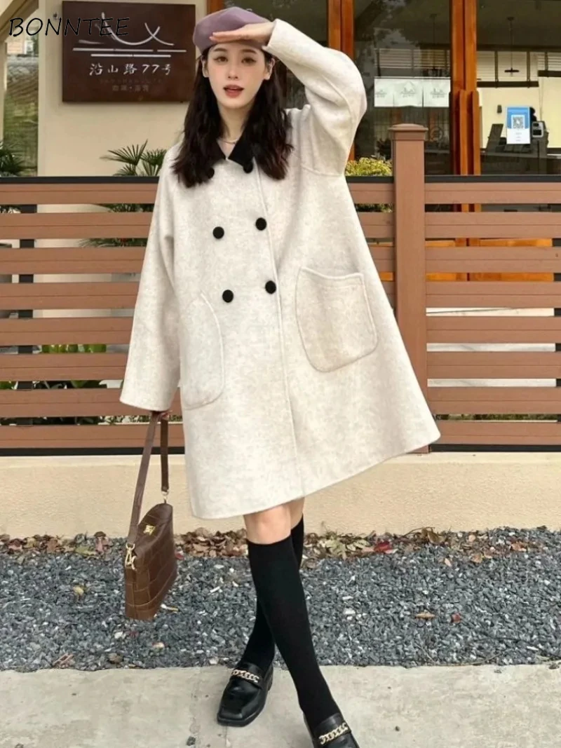 

Turn-down Collar Blends Women Thicken Profession Style Baggy Slouchy Temperament Creativity Vintage Harajuku Autumn Outerwear