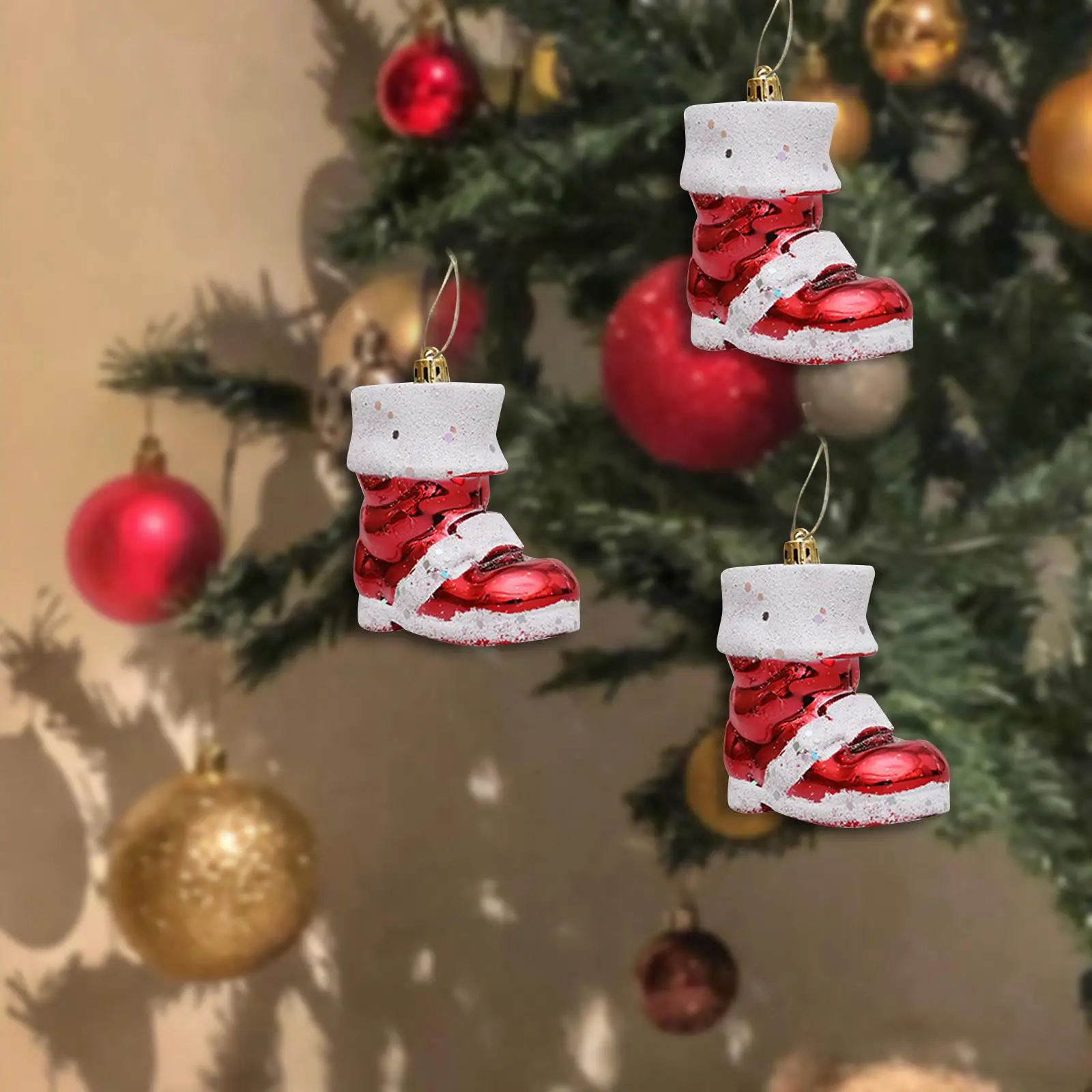 3Pcs Christmas Ornaments Santa Boot Shatterproof DIY Christmas Tree Decoration for Cafe Wedding Engagement Hotel Party Supplies
