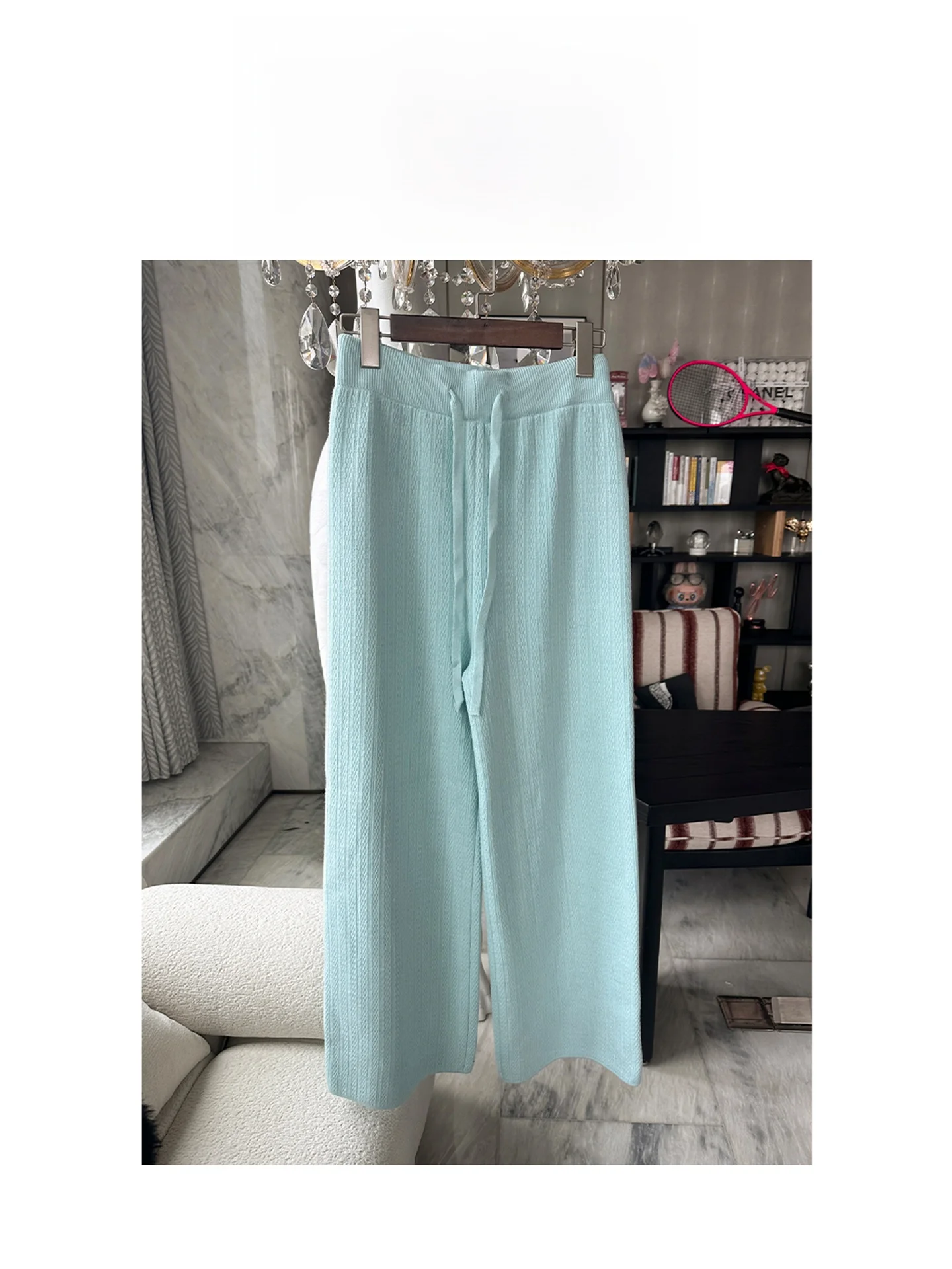 

Брюки женские AZZHEN осенне-зимние, с высокой талией, утягивающие, на шнурке, вязаные, из тонкого вельвета, прямые, широкие штанины, повседневные