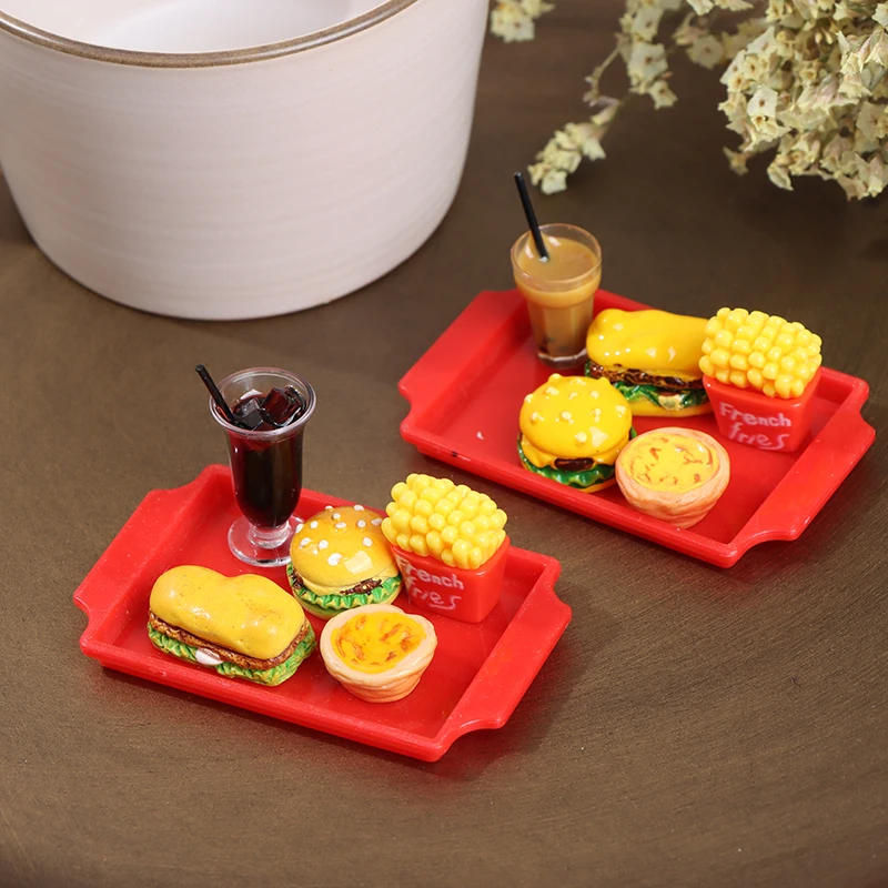 1 Set Dollhouse Cute Miniature Hamburger French Fries And Egg Tarts Set Dollhouse Fast Food For Doll House Kitchen