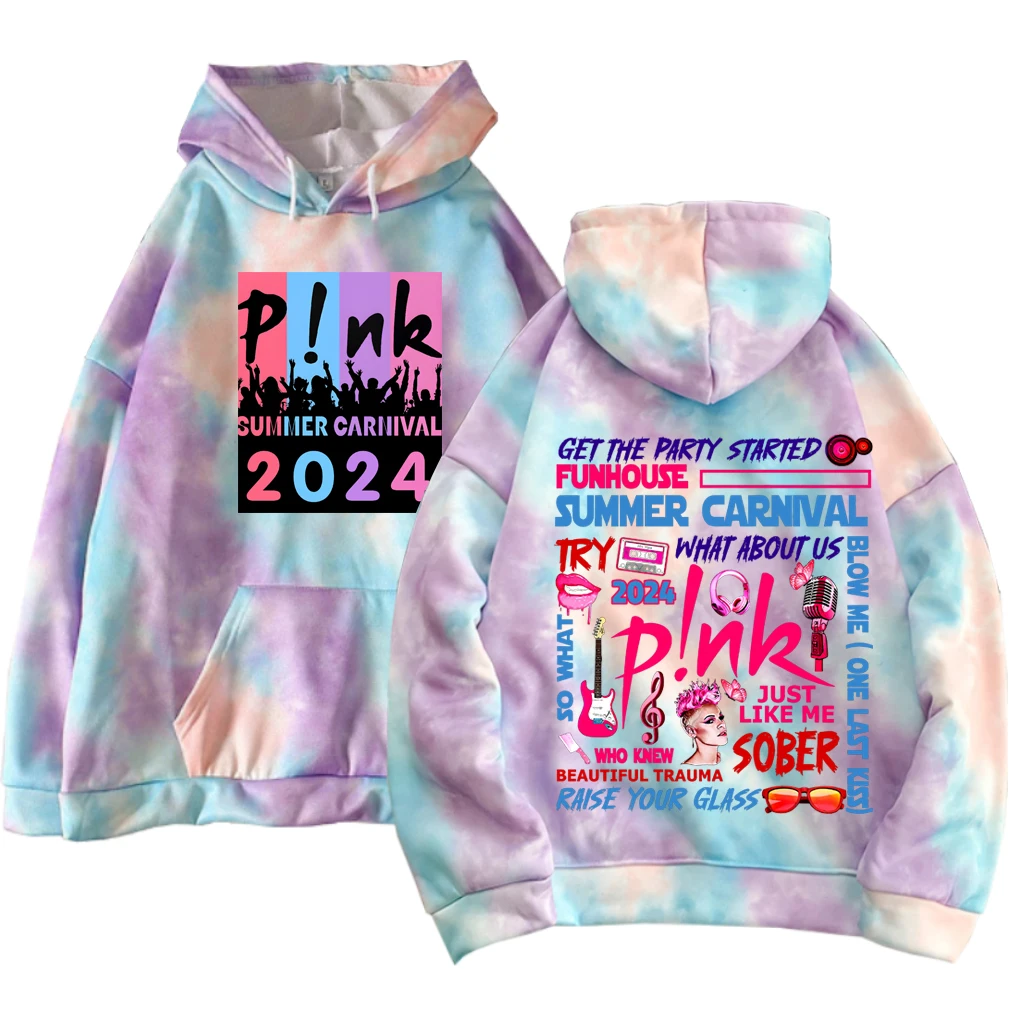 2024 P!NK Pink Summer Carnival  Tie Dye Hoodie Pink Summer Carnival  P! NK Hoodies pullover