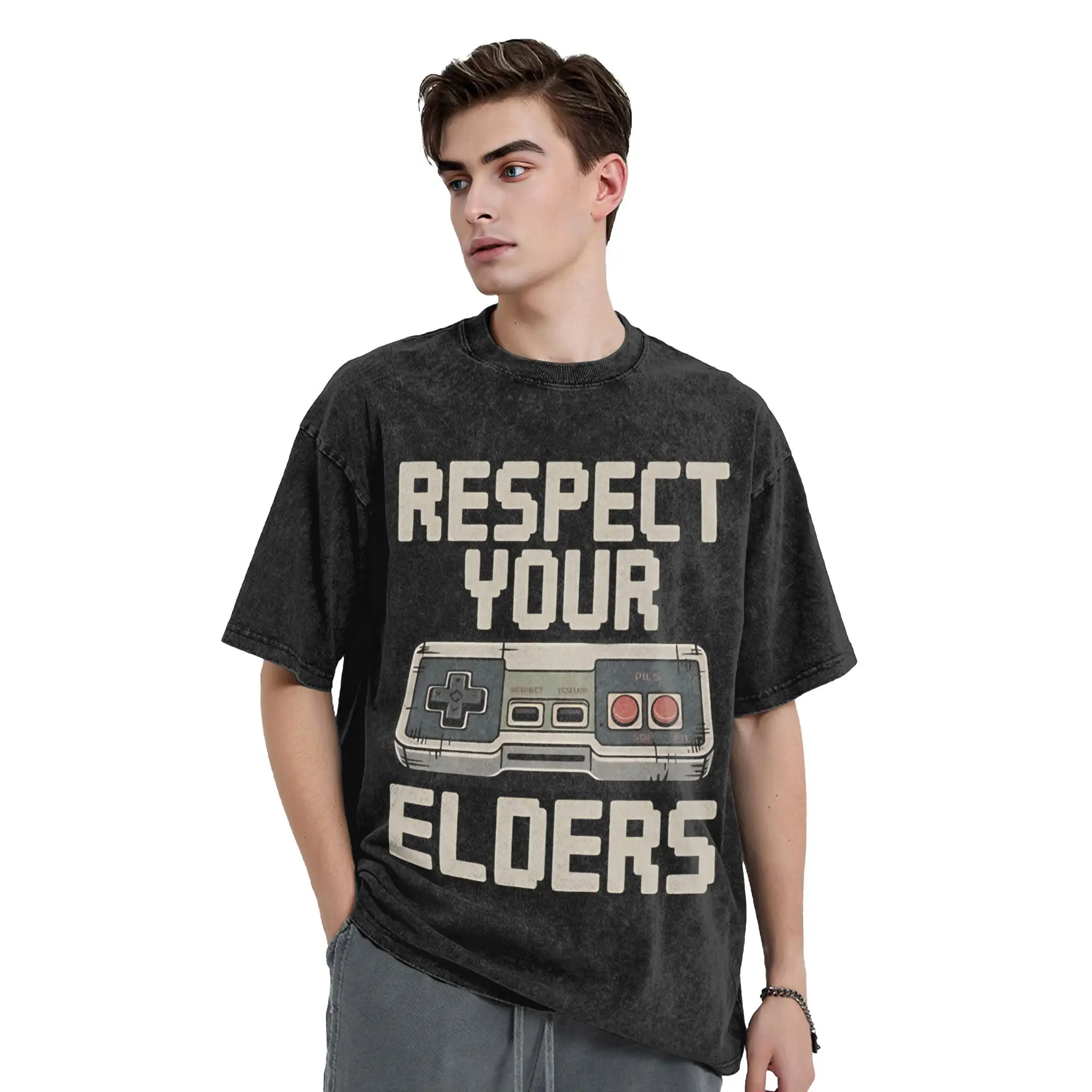 Men Women's Respect Your Elders Washed T Shirts  100% Cotton Clothes Casual Short Sleeve Round Collar Tees Big Size T-Shirt